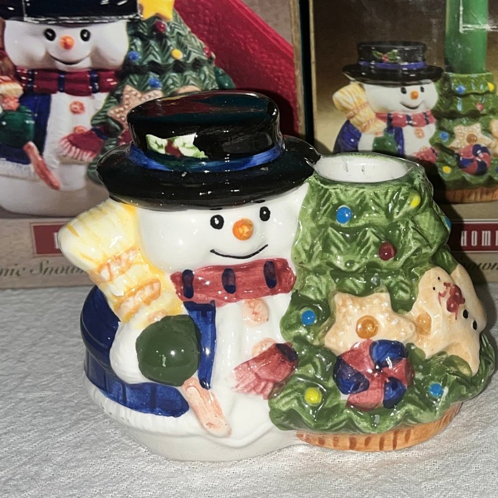 Vintage Ceramic Snowman Napkin Holder, Candle Holders, Salt and Pepper Set - Picture 5 of 16